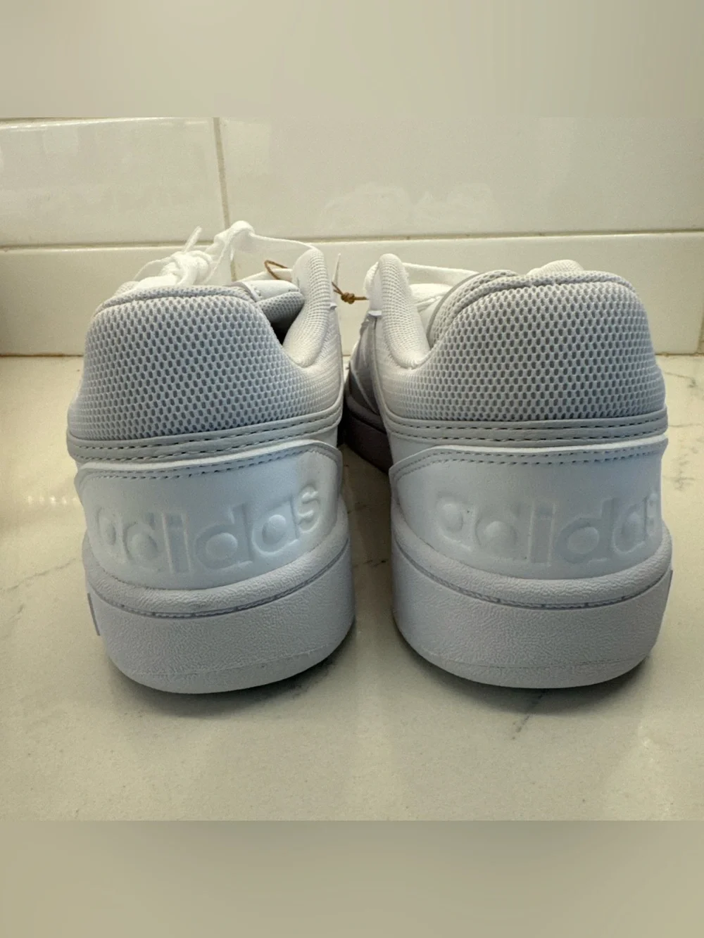 Adidas Hoops 3.0 Women’s All-White Basketball Sneakers Leather Lace Up